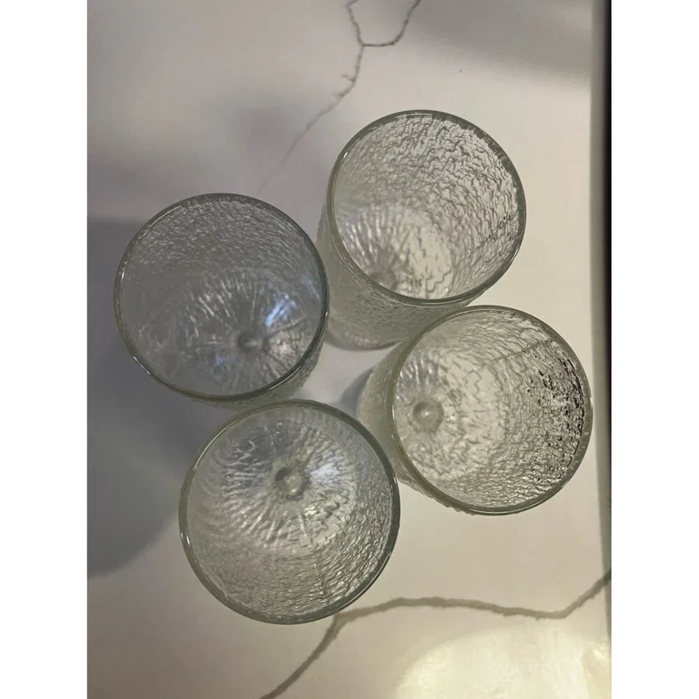 Indiana Glass Crystal Ice Water Goblet Set Vintage Clear Textured Stemware Set 4
